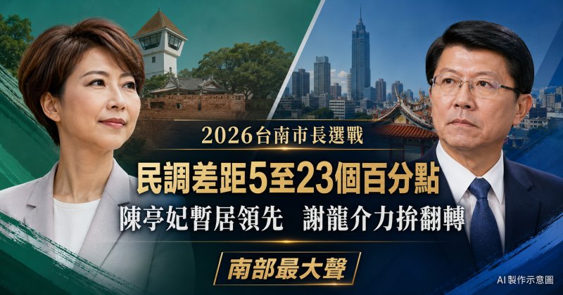 台南市長選戰民調差距5至23個百分點　陳亭妃暫居領先、謝龍介力拚翻轉